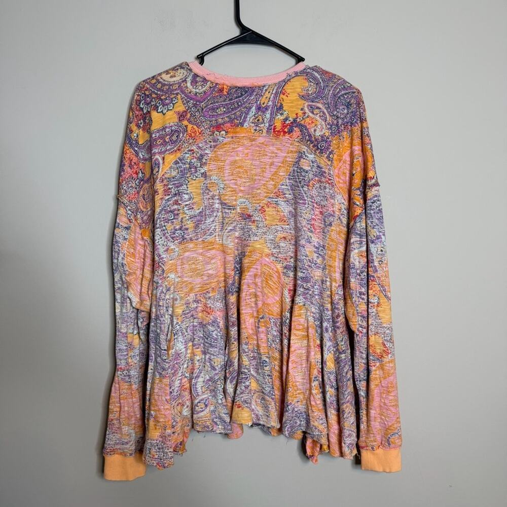 Free People Making Circles Long Sleeve T-Shirt Paisley Orange Oversized XS - Picture 8 of 9